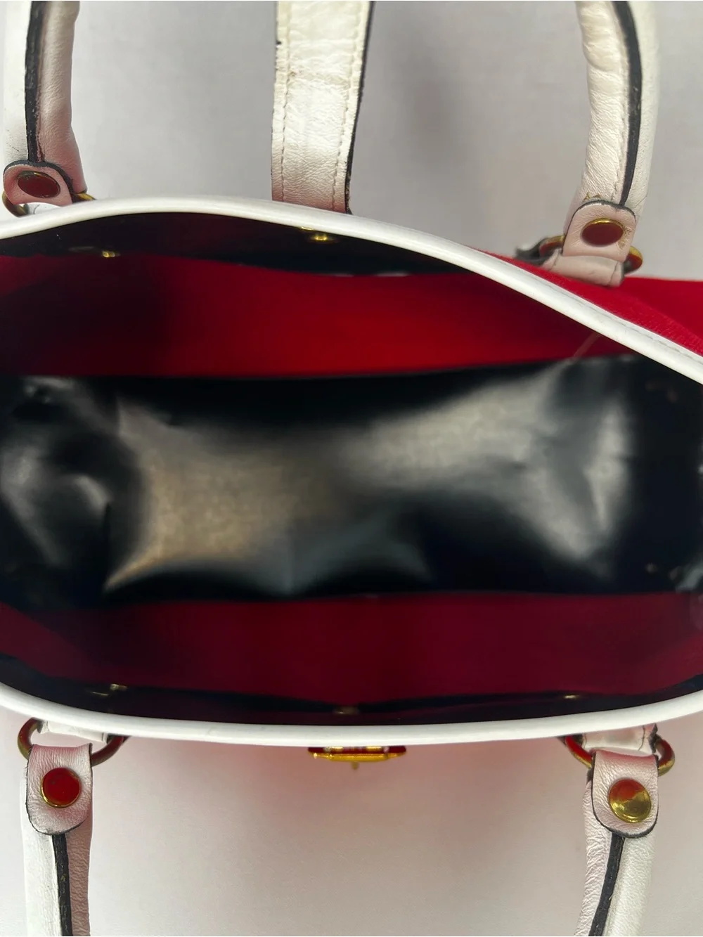Vintage Ronay Red Canvas & White Leather Satchel Handbag